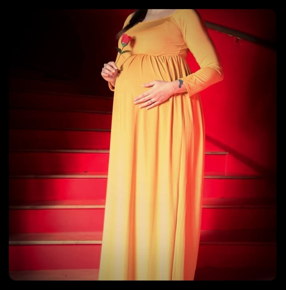 Yellow Floor Lenght Maternity Dress
